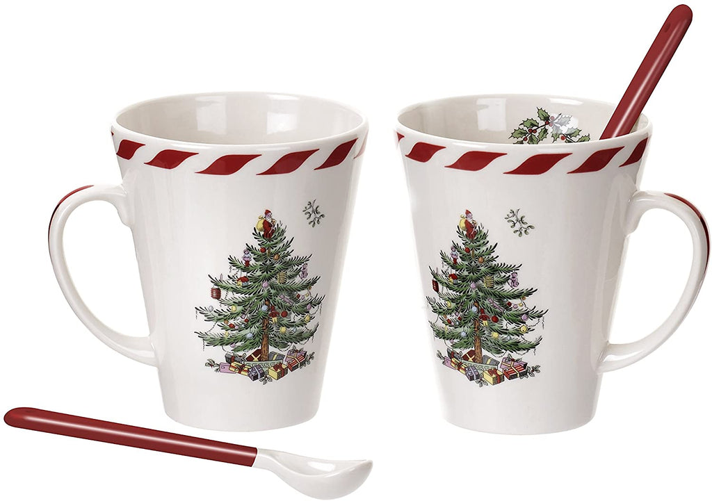 Spode Peppermint Mugs with Spoons